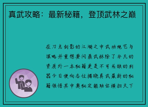 真武攻略：最新秘籍，登顶武林之巅